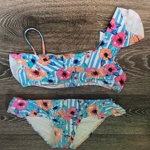 Floral Kids Swim Bikini - Blue and Pink
